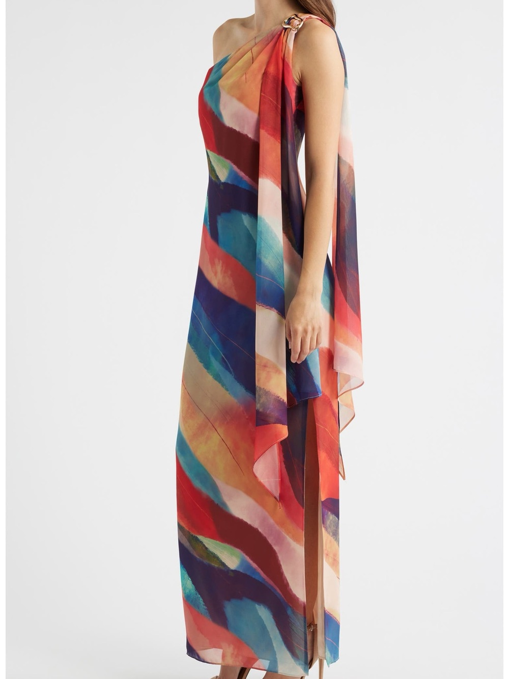 VINCE CAMUTO Abstract Stripe One-Shoulder Chiffon Gown SZ 12 - Picture 3 of 5